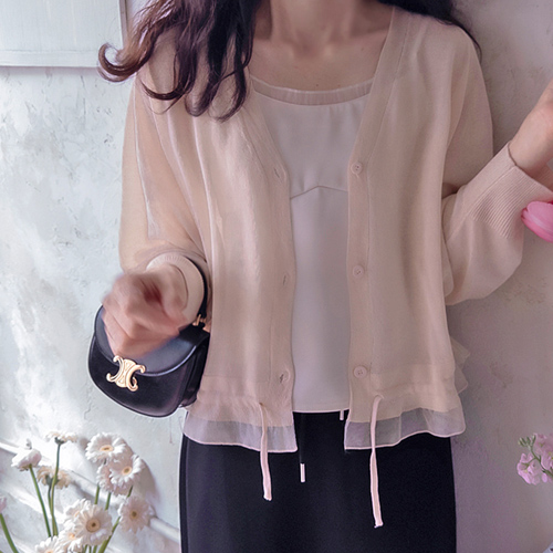 Shlake See-through look hem contrasting Summer Flexible Cardigan [size:F(55~66)]
