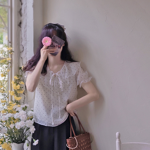 Gemma Heart Subtle Silky Shirring Collar Blouse [size:F(55~66)]