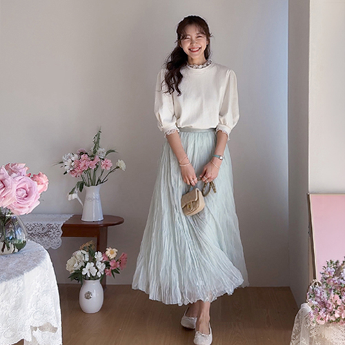 [New Arrival Special 6,000 Won Discount] <FONT color=#5a3954>MADE LIN</font> LOARD Dot Frill Layered Puff Short T-shirts [size:F(55~66)]