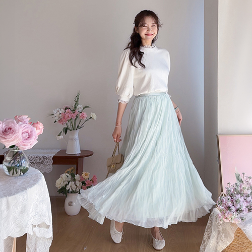 [LABEL] Muel Lightweight and Delicate Fit Chiffon Full Banding Skirt [size:F(55~66.5)]