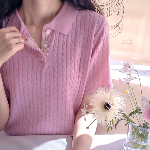 Anheights Lace Contrast Floral Embroidery Tape Twiddle Knit [size:F(55~66)] Pound Knit