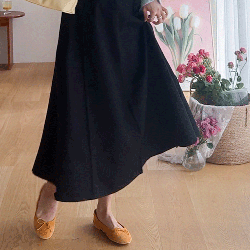 Leju Pintuck Back Waist Elastic Aline Full Cotton Long Skirt [size:F(55~66)]