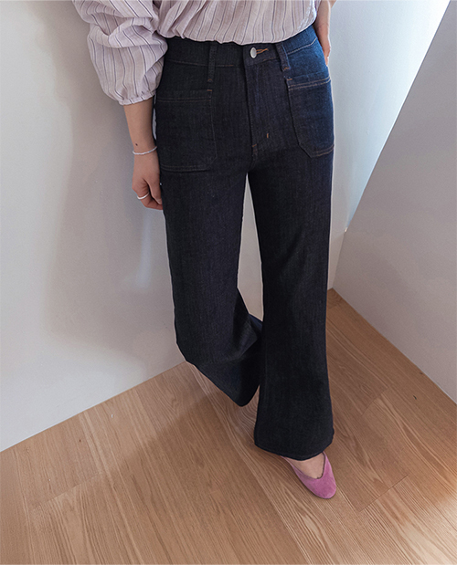 [No Dye Transfer Worries] Luet Front Pocket Banding Boot Cut Non-Fade Denim Pants [size:S,M,L]
