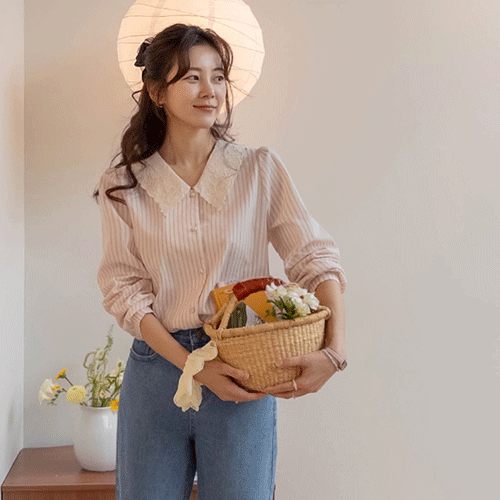 [LABEL] Rovena Lace Cara Stripe Blouse [size:F,1]