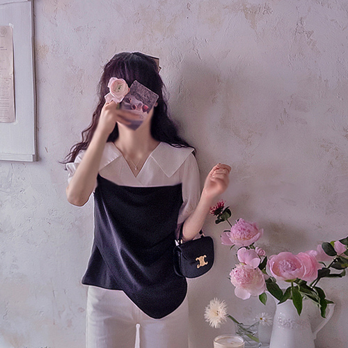 Annhow Lovely Wave Wrinkle-free color combination Blouse [size:M(55)L(66~77)]