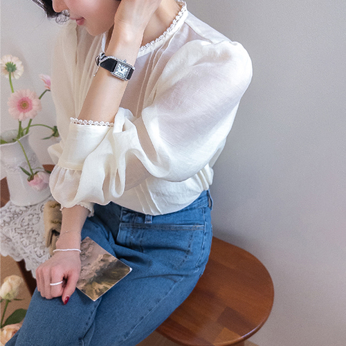 Mudin Subtle Sheer Delicate Atmosphere Blouse [size:F(55~66)]