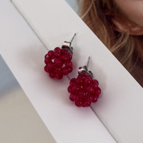 raspberry glass beads earring
