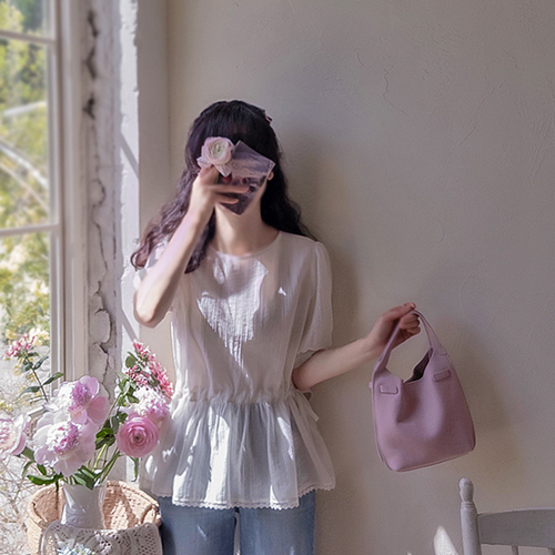 Elland Lovely Mini Floral Lace Adjustable Waistband Blouse [size:F(55~66)]