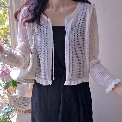 J-Punching Neck Ribbon Wavy Sleeve Summer Cardigan [size:F(55~66)]