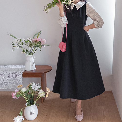 [Fit Guaranteed] French Mood Daily Sleeveless Flare Long One Piece [size:F(55~66)]