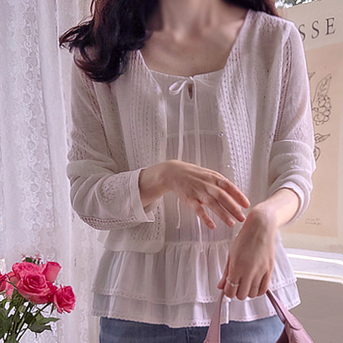 Floyd Heart Punching Pearl Button Summer Cardigan [size:F(55~66)]