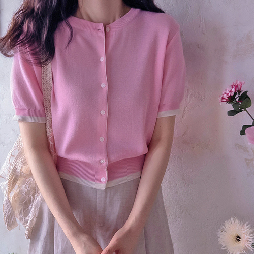 [LABEL] New Chricel Color-Blocked Slim Delicate Fit Cooling Cardigan [size:F(55~66)]