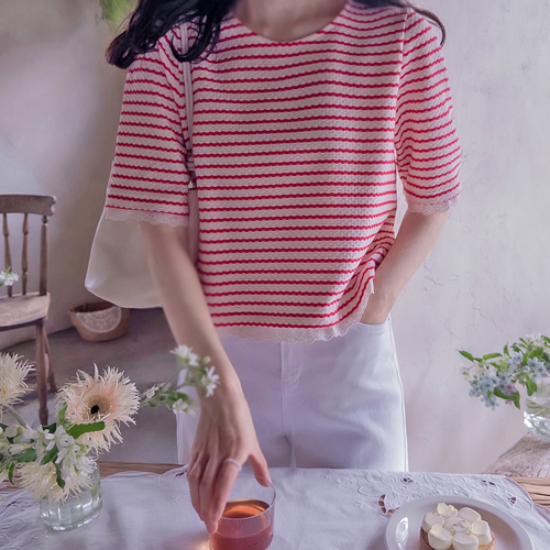 Striped Stretch High-Quality Race Tee [size:F(55~66)]