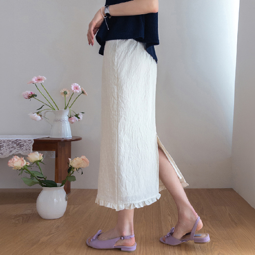 Maydune lovely hem frill H-line long skirt [size:F(55~66)]