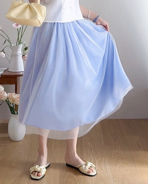 [Reversible/Statement Look] Flov Banding Check Luxurious Tulle Skirt [size:F(55~66)]