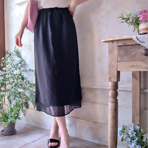 See-through color combination flexible elastic waistband skirt [size:F(55~66)]