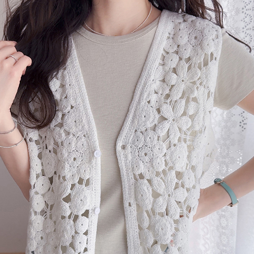 Renia Girly Sensibility Flower Pattern Knit Vest [size:F(55~66)]