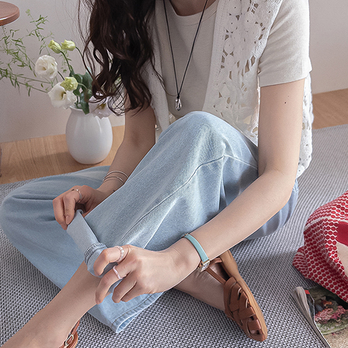 Paint Cool & Fresh Light Blue Wide Straight Denim Pants [size:S,M,L]