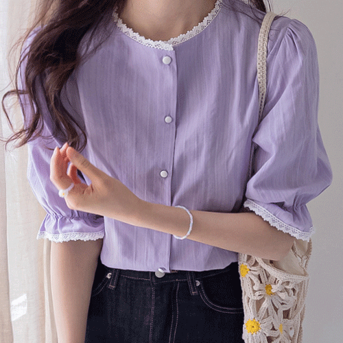 Elif Delicate Vertical Texture Lace Line Blouse [size:F(55~66)]