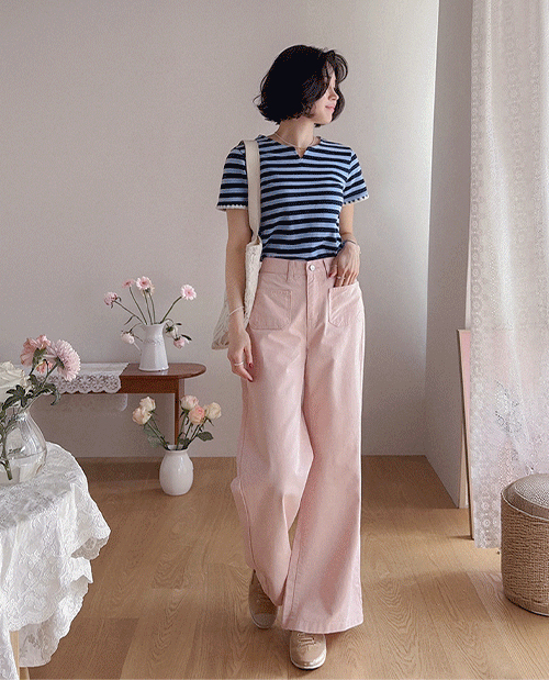 [Flat Cover Fit] Joen Back Elastic Front Pocket Cotton Pants [size:S,M,L,XL]