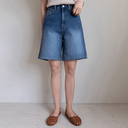 Nestly Delicate Washing Back Waistband 4.5-Length Denim Pants [size:S,M,L]