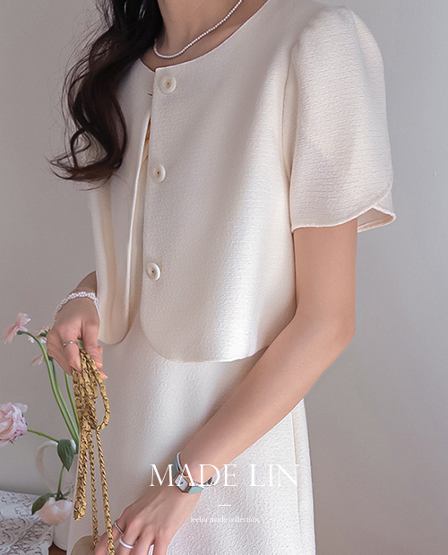[D-5 First-Come First-Served Limited Quantity 15% Off] <FONT color=#5a3954>MADE LIN</font> Remore Tulip Shirring Short-sleeve Jacket [size:F(55~66)]