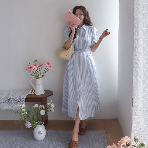 Aelo Fine Stripe Shirt Collar One Piece [size:F(55~66)]