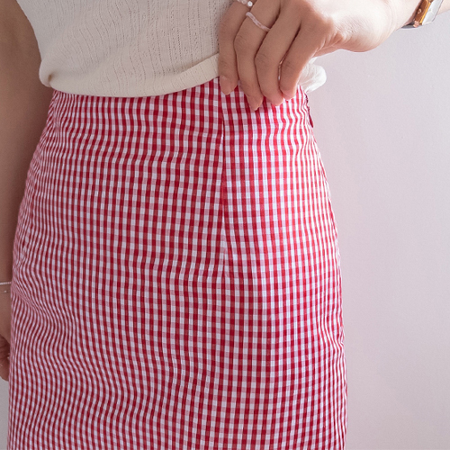 [D-5 First-Come First-Served Limited Quantity 15% Off] <FONT color=#5a3954>MADE LIN</font> Moret Gingham Check Picnic Skirt [size:F(55~66)]