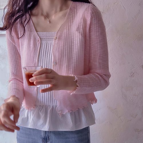 Brian Wave Key Point Ribbed Stretch Delicate Cardigan [size:F(55~66)]