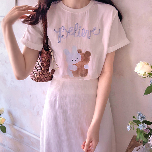 Hugrebit Cute Bear Print Stylish Silket Tee [size:F(55~66)] 