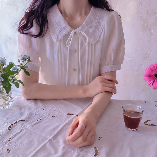 Supreme Lace Collar Pintuck Cool Delicate Fit Blouse [size:F(55~66)]