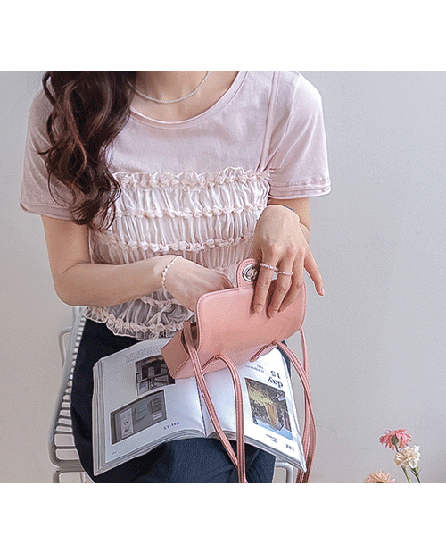 [Great Value Item/T-shirt + Bustier SET] Sophia Chiffon Freel Bustier Key Point T-shirt with Rounded Hem [size:F(55~66)]