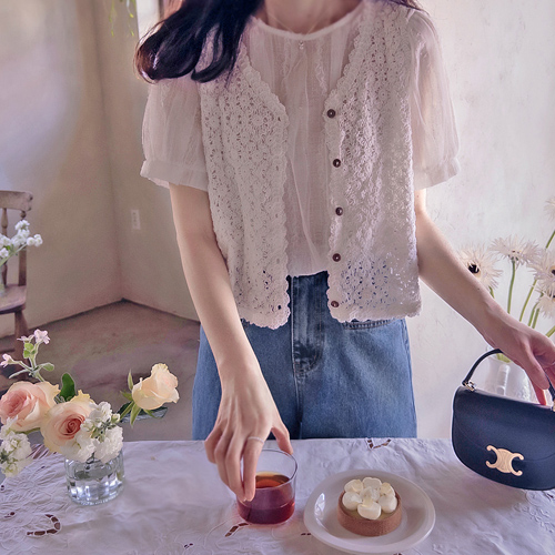 Ruelde Summer Flower Wavy Neck Knit Vest [size:F(55~66)]
