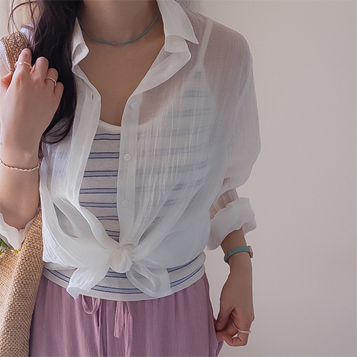 [Sallang] Soft Vertical Pleated Shine Shirt [size:F(55~66)]