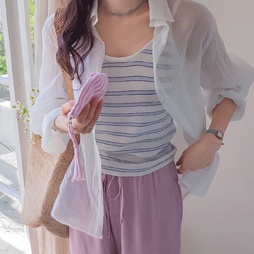 [Basic + Stripe Composition] Bowness Span Knit Sleeveless Shirts [size:F(55~66)]