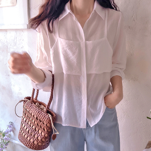 [New Arrival Special 15% Off] <FONT color=#5a3954>MADE LIN</font> Sky Layered Bustier Summer & Spring Blouse [size:F(55~66),L(77)]