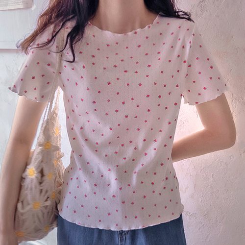 [New Arrival Special 6,000 Won Discount] <FONT color=#5a3954>MADE LIN</font> E-Pure Rose Wave Short T-shirts [size:F(55~66)]