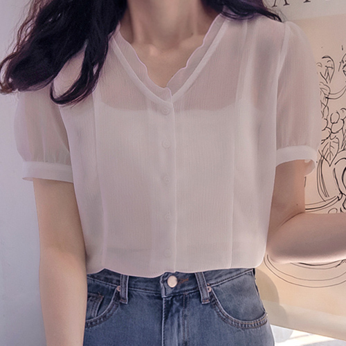 Plania Delicate Wave Neck Summer Cool Blouse [size:F(55~66)]
