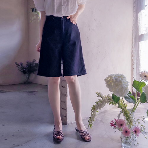 [New Arrival Special 27% Off] <FONT color=#5a3954>MADE PREMIUM</font> Fancy Non-Faded Raw Denim Half Pants [size:S,M,L,XL (Long/Short Length)]