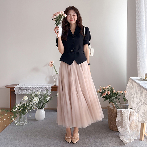 [Beltset] Ready-to-be feminine and chic short-sleeve puff jacket [size: F (55~66)]