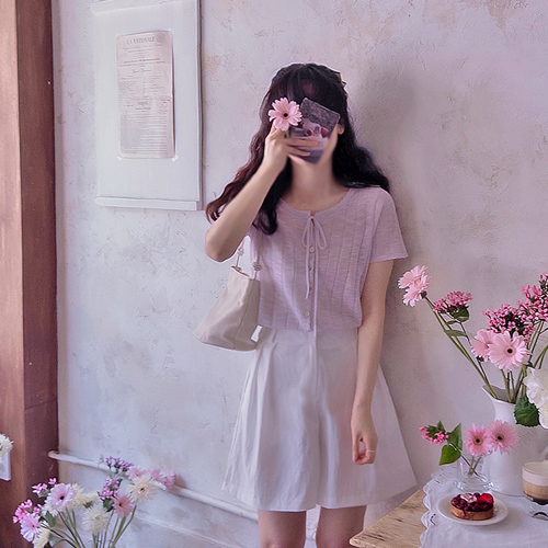 Grafol Wavy Neck Subtle Summer Ribbed Delicate Fit Cardigan [size:F(55~66)]