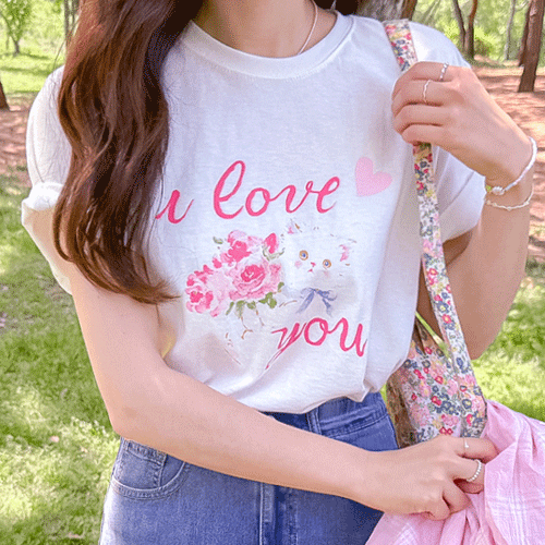 Love You Cat Printing Silket Cotton T-shirt [size:F(55~66)]