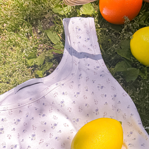 Shue Wavy Hem Detail Flower Pattern Sleeveless Shirts [size:F(55~66)]