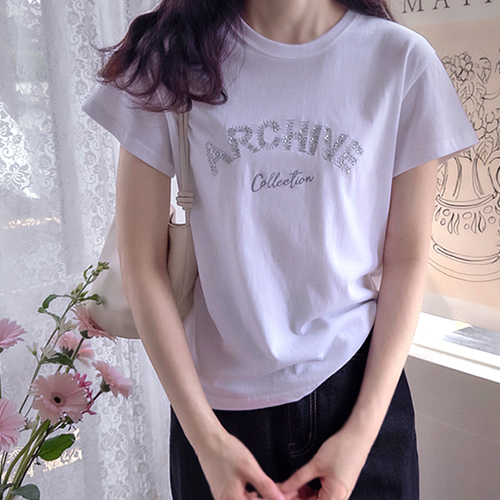 Coalition Bead Lettering Embroidery Summer Delicate Fit Tee [size:F(55~66)]