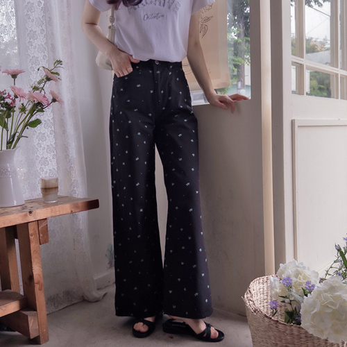 Ann Crimson Summer Flower Long Leg Fit Lovely Pants [size:S,M,L]