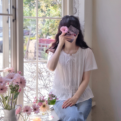 Anlogy Mini Punching Ruler Race Elegant Blouse [size:F(55~66)]