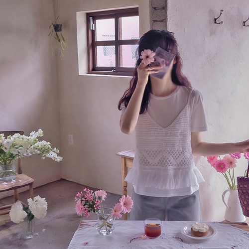 Close-shirring Knit Bust & Tee Lovely Set [size: F(55~66)]