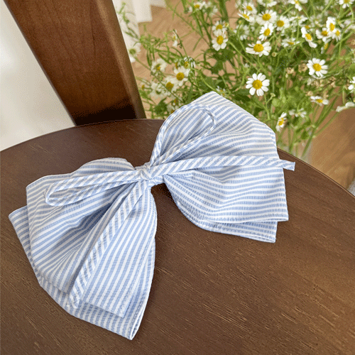 Marine Blue Stripe Bowknot Hairpin