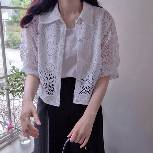 Laveni Summer Lace Delicate Fit Outerwear-Style Blouse [size:F(55~66)]