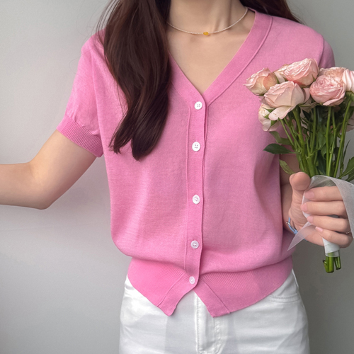 [Layered Good Item] Zeoni V-neck Short-sleeve Summer Cardigan [size:F(55~66)]